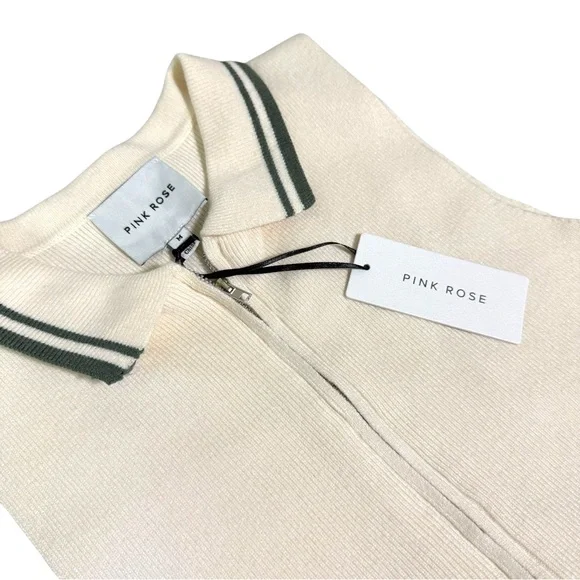 Pink Rose Cream Zip-Up Top and Bottom with Sage Accents - Picture 2 of 8